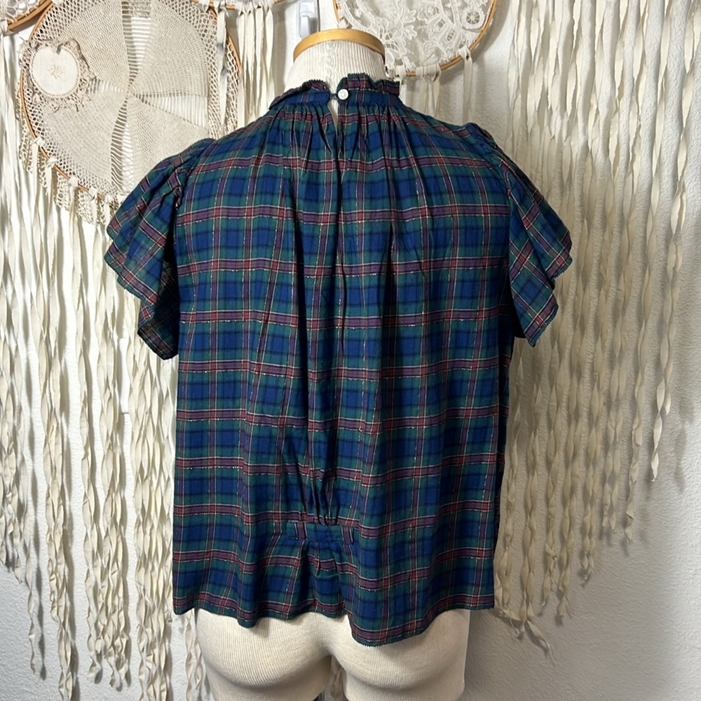 Trovata | Birds Of Paradise NWOT Plaid Flutter Sleeve Blouse - Picture 5 of 9